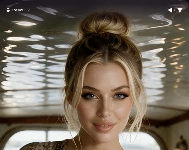 For you feed post: blonde AI woman with a bun, on a boat